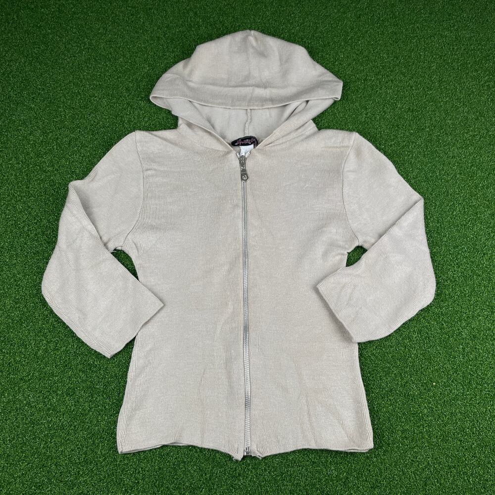 Vintage Spoiled Girl Beige Ribbed Stretch USA Full Zip Sweatshirt Hoodie Sz M